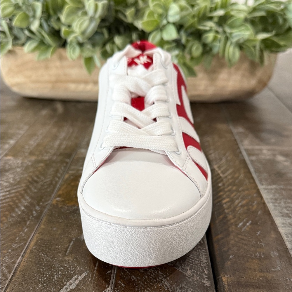 NWT Michael Kors Poppy Graphic Logo Leather Sneakers - White/Red - Size 7 1/2 - Picture 12 of 15
